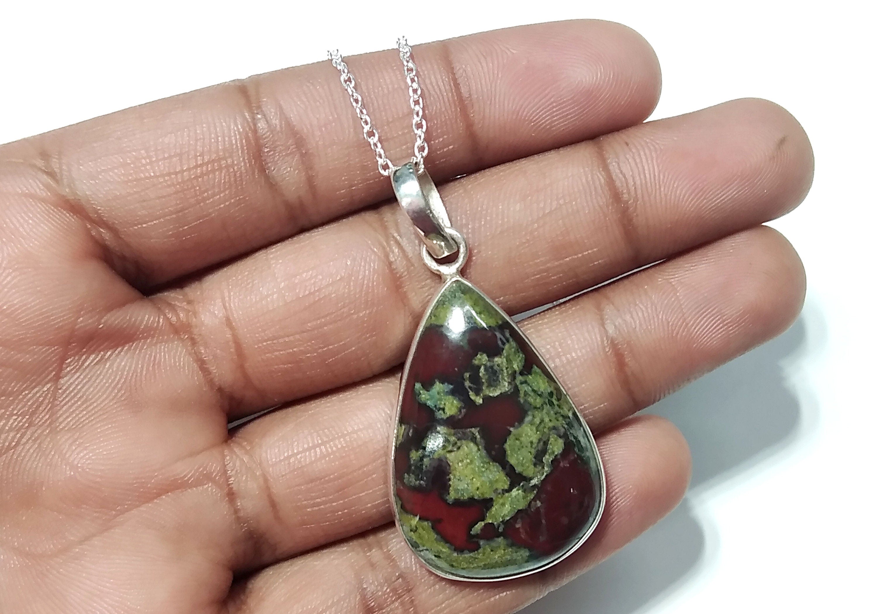 Natural Dragon Blood Jasper Pendant, Solid 925 Sterling Silver, Handmade Jewelry Dragon Blood Jasper Chain Necklace, Gift For Girls & Women.